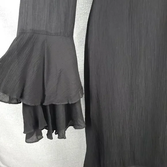 Philosophy Black Whimsigoth Dress 2 Sharkbite Hem Gauzy Ruffle Sleeve Witchy - Picture 5 of 16